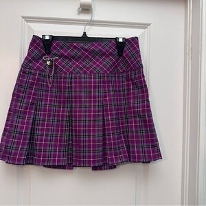 plaid mini skirt with chain detail purple and grey